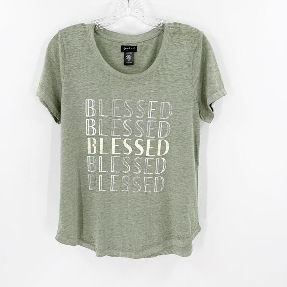 Joei & I Green Burnout Blessed Short Sleeve Graphic Tee Women's Size Medium - Picture 1 of 7